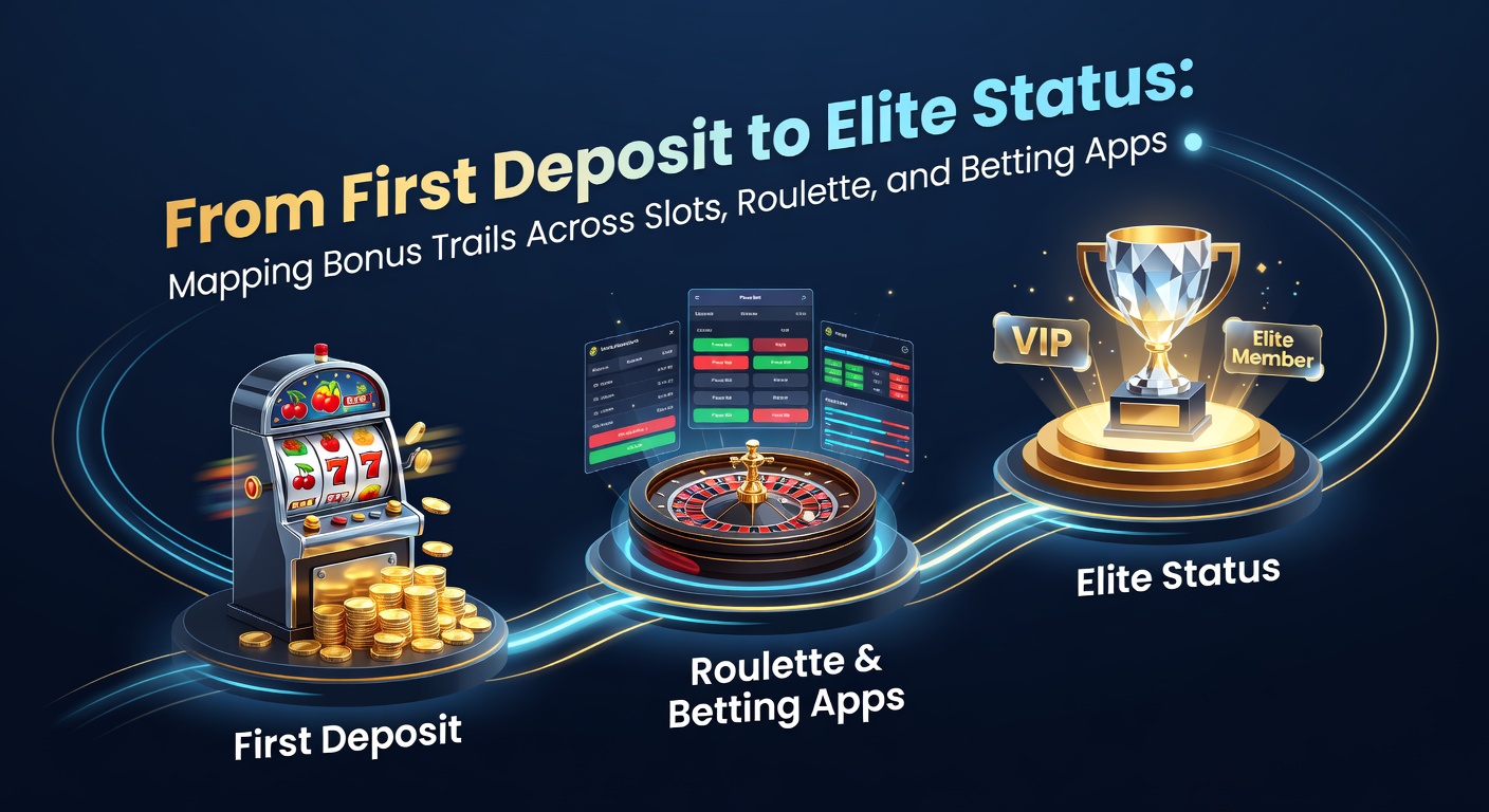Grafische weergave van een speler die van een eenvoudige storting klimt naar VIP-status via bonussen in slots, roulette en betting apps, met pijlen die bonusroutes tonen