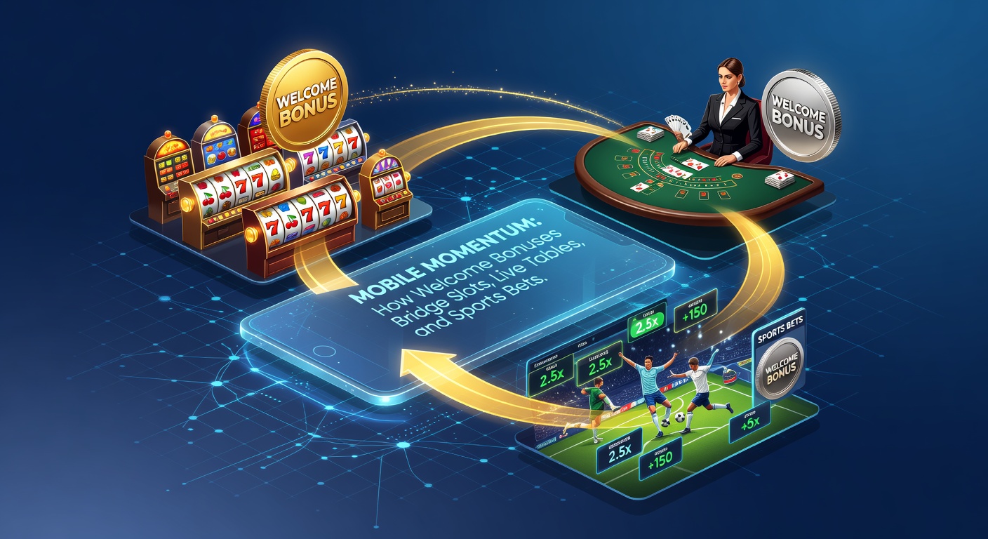Mobiele gokschermen met slots, live dealers en sportweddenschappen, verbonden door bonusiconen