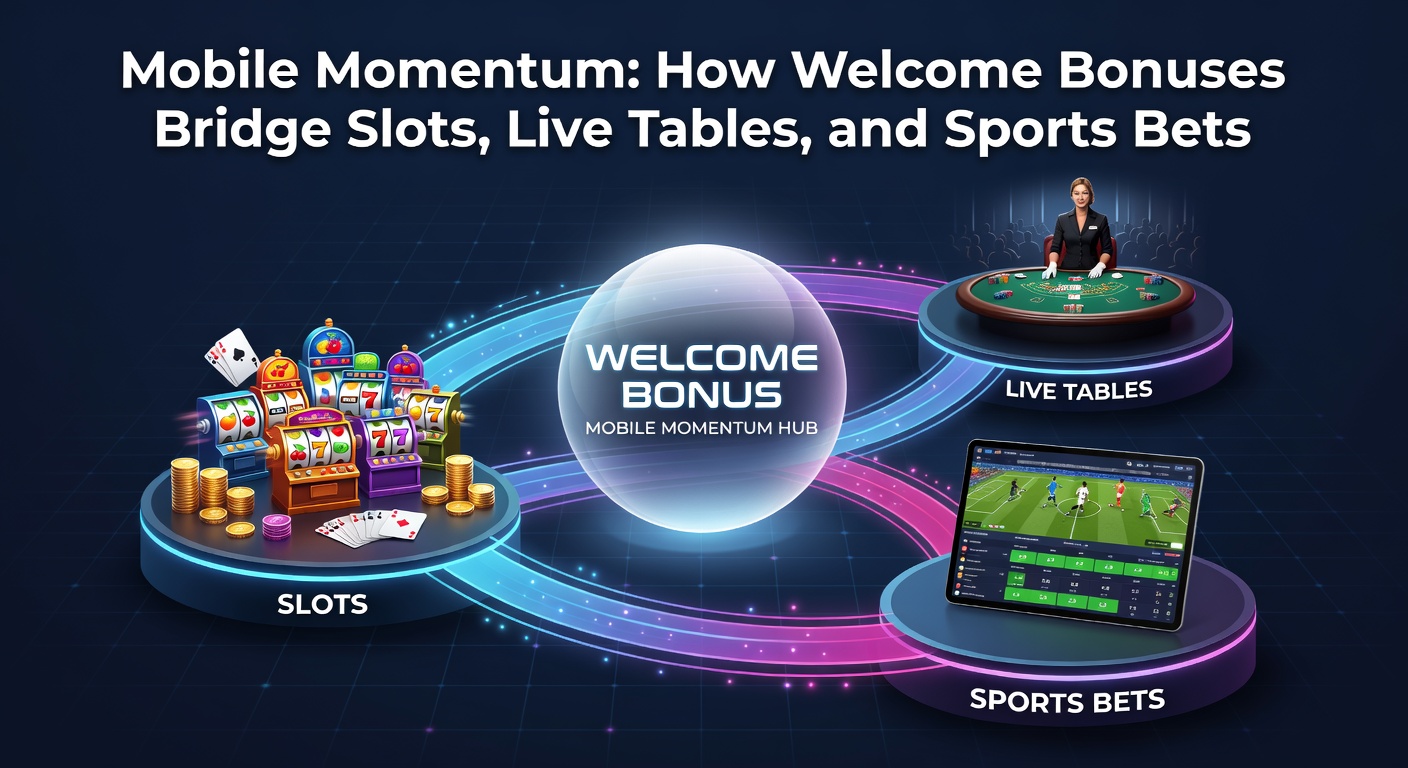 Smartphone met overlay van slots reels, live dealer tafel en sportweddenschap odds, bonusbanners ertussen