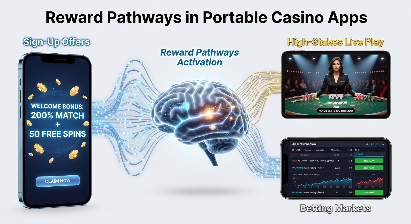 Illustratie van beloningsroutes in mobiele casino applicaties met focus op aanmeldingsbonussen en live weddenschappen